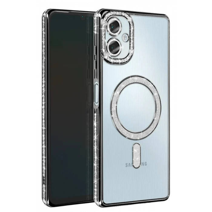 Mey İthalat®  Samsung Galaxy A06 Joke Simli Magneticsafe Kılıf - Siyah