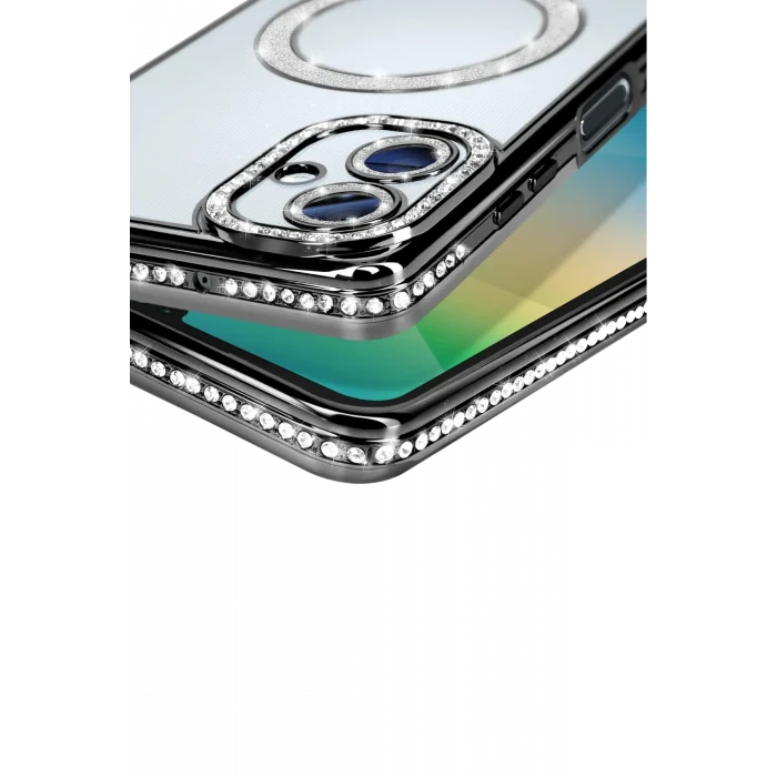 Mey İthalat®  Samsung Galaxy A06 Joke Simli Magneticsafe Kılıf - Siyah