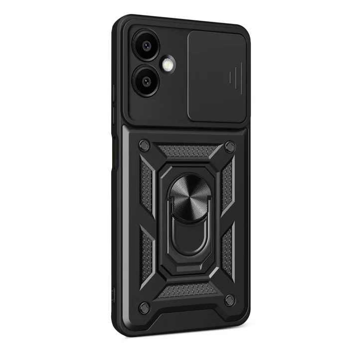 Mey İthalat®  Samsung Galaxy A07 4G Pars Lens Yüzüklü Silikon - Siyah
