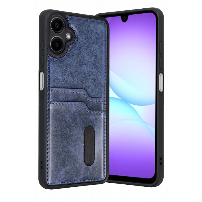 Mey İthalat®  Samsung Galaxy A07 4G Sara Kartvizitli Deri Kılıf - Lacivert
