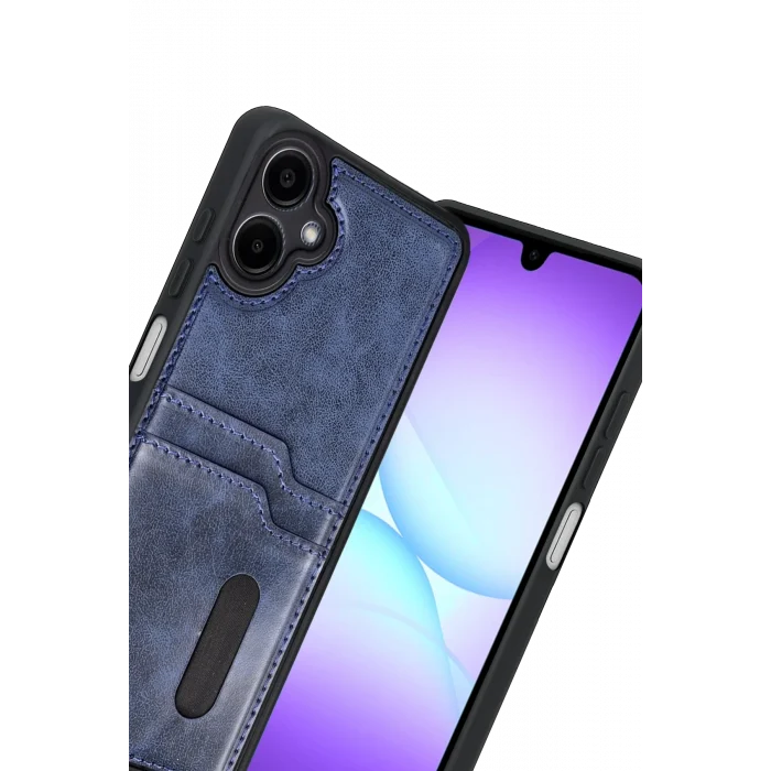 Mey İthalat®  Samsung Galaxy A07 4G Sara Kartvizitli Deri Kılıf - Lacivert