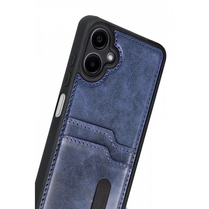 Mey İthalat®  Samsung Galaxy A07 4G Sara Kartvizitli Deri Kılıf - Lacivert