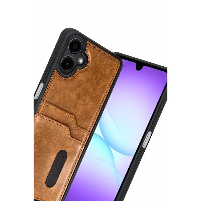 Mey İthalat®  Samsung Galaxy A07 4G Sara Kartvizitli Deri Kılıf - Taba