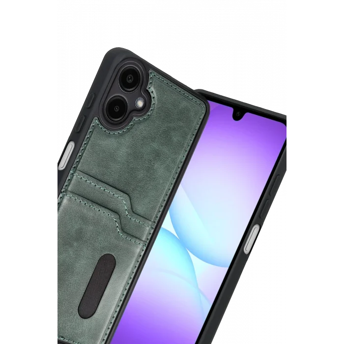 Mey İthalat®  Samsung Galaxy A07 4G Sara Kartvizitli Deri Kılıf - Yeşil