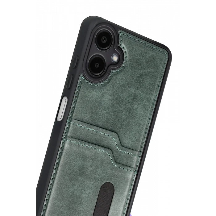 Mey İthalat®  Samsung Galaxy A07 4G Sara Kartvizitli Deri Kılıf - Yeşil