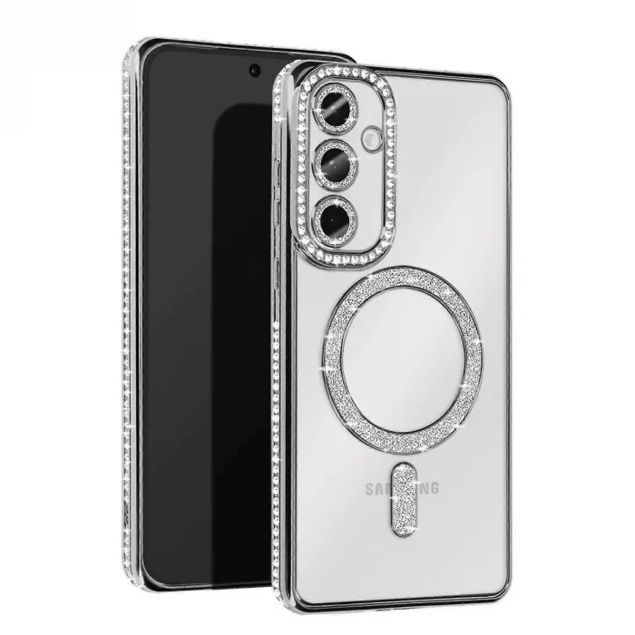 Mey İthalat®  Samsung Galaxy A15 4G Joke Simli Magneticsafe Kılıf - Gümüş
