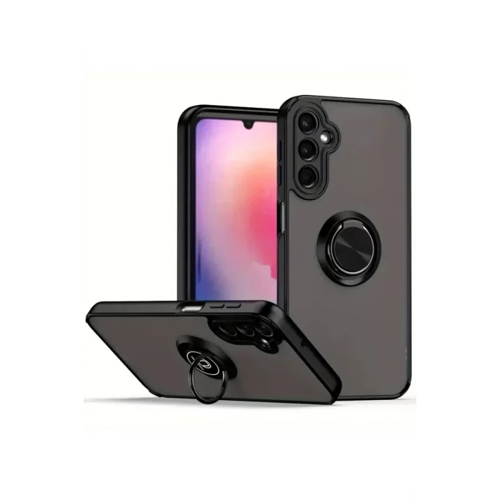 Mey İthalat®  Samsung Galaxy A16 5G Kılıf Montreal Yüzüklü Silikon Kapak - Siyah