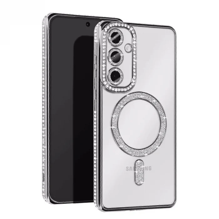 Mey İthalat®  Samsung Galaxy A17 5G Joke Simli Magneticsafe Kılıf - Gümüş