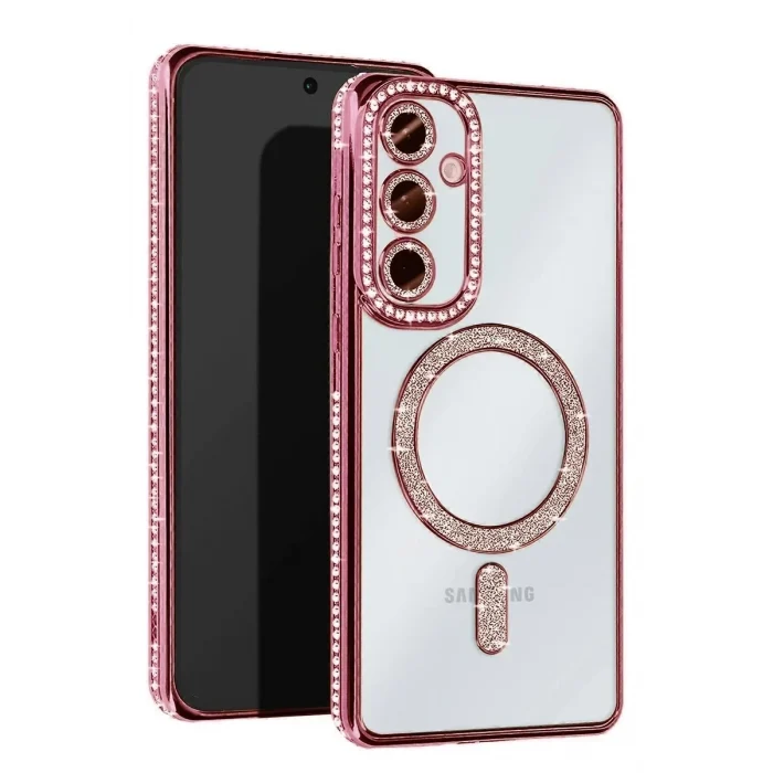 Mey İthalat®  Samsung Galaxy A17 5G Joke Simli Magneticsafe Kılıf - Pembe