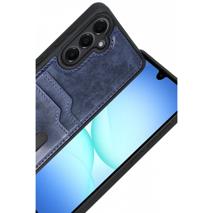 Mey İthalat®  Samsung Galaxy A17 5G Sara Kartvizitli Deri Kılıf - Lacivert