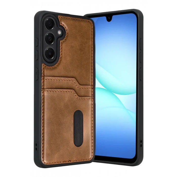 Mey İthalat®  Samsung Galaxy A17 5G Sara Kartvizitli Deri Kılıf - Taba