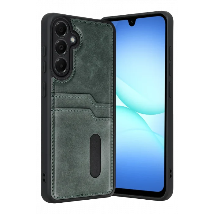 Mey İthalat®  Samsung Galaxy A17 5G Sara Kartvizitli Deri Kılıf - Yeşil