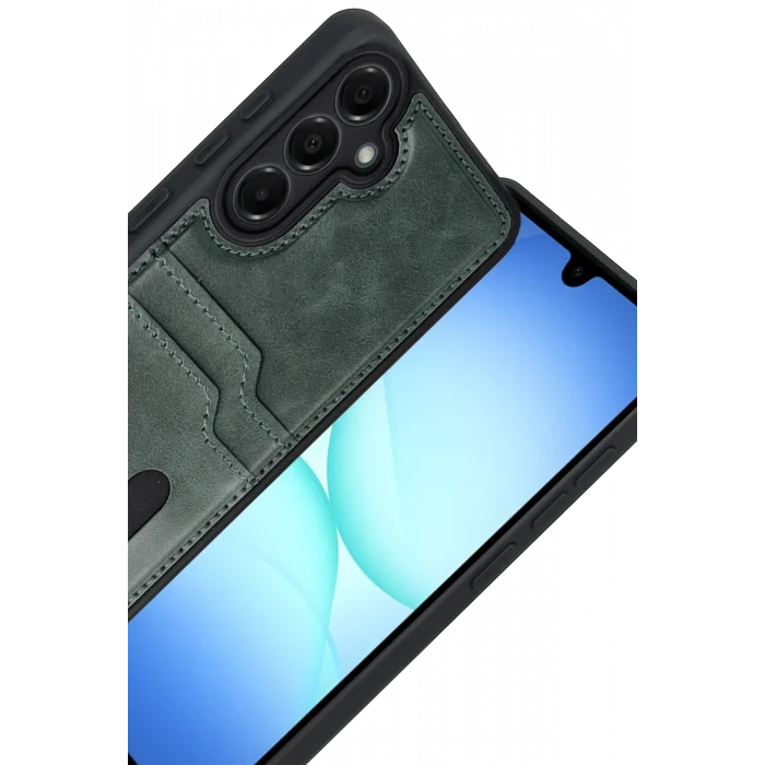 Mey İthalat®  Samsung Galaxy A17 5G Sara Kartvizitli Deri Kılıf - Yeşil