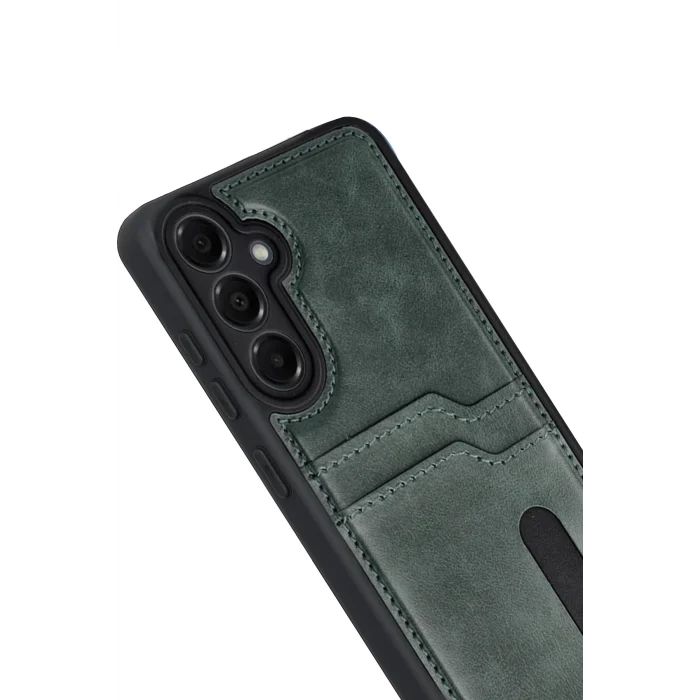 Mey İthalat®  Samsung Galaxy A17 5G Sara Kartvizitli Deri Kılıf - Yeşil