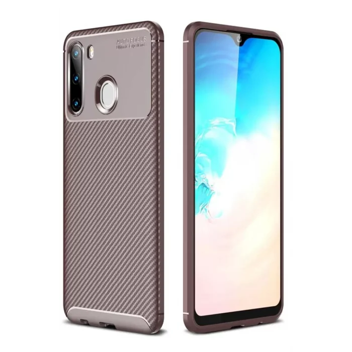 Mey İthalat®  Samsung Galaxy A21 Kılıf Auto Focus Karbon Kapak - Kahverengi