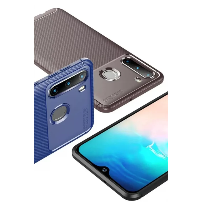 Mey İthalat®  Samsung Galaxy A21 Kılıf Auto Focus Karbon Kapak - Kahverengi