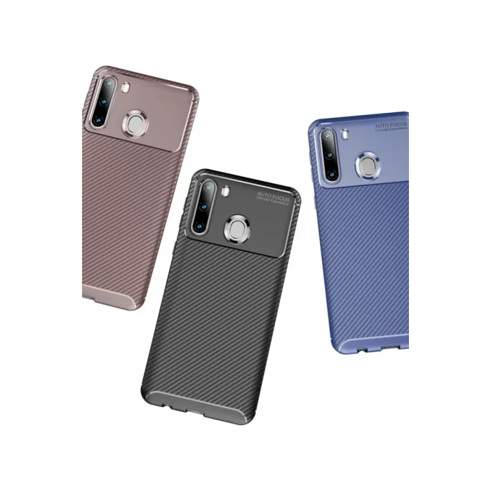 Mey İthalat®  Samsung Galaxy A21 Kılıf Auto Focus Karbon Kapak - Kahverengi