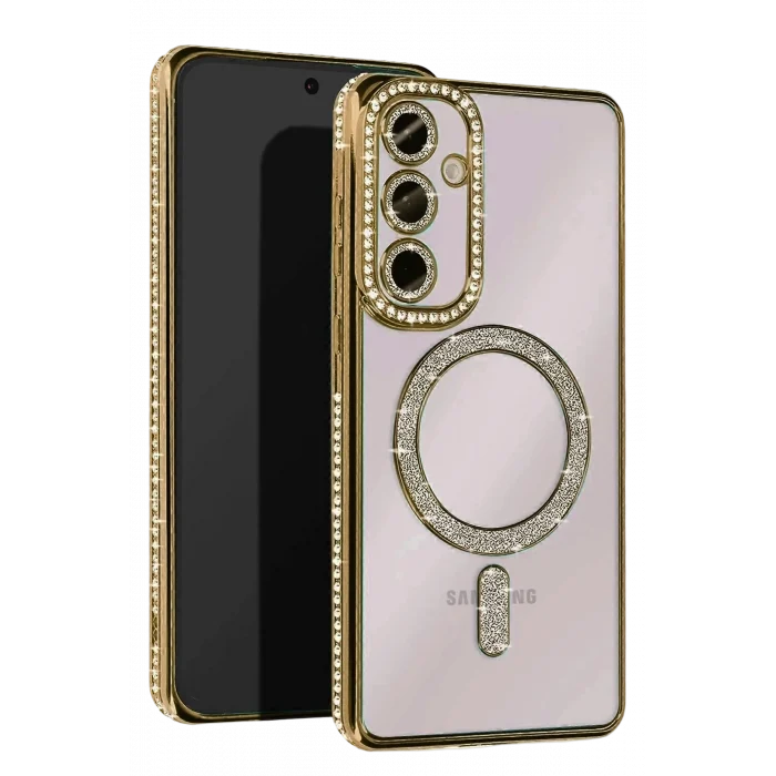 Mey İthalat®  Samsung Galaxy A35 5G Joke Simli Magneticsafe Kılıf - Gold