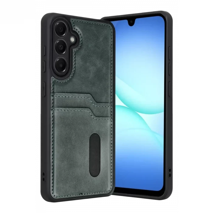 Mey İthalat®  Samsung Galaxy A37 5G Sara Kartvizitli Deri Kılıf - Yeşil
