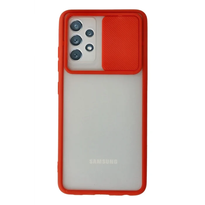Mey İthalat®  Samsung Galaxy A52 Kılıf Palm Buzlu Kamera Sürgülü Silikon - Kırmızı