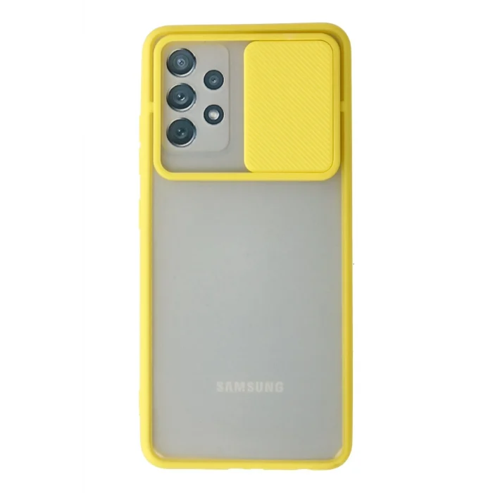 Mey İthalat®  Samsung Galaxy A52 Kılıf Palm Buzlu Kamera Sürgülü Silikon - Sarı