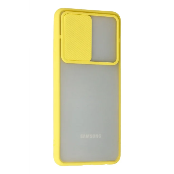Mey İthalat®  Samsung Galaxy A52 Kılıf Palm Buzlu Kamera Sürgülü Silikon - Sarı