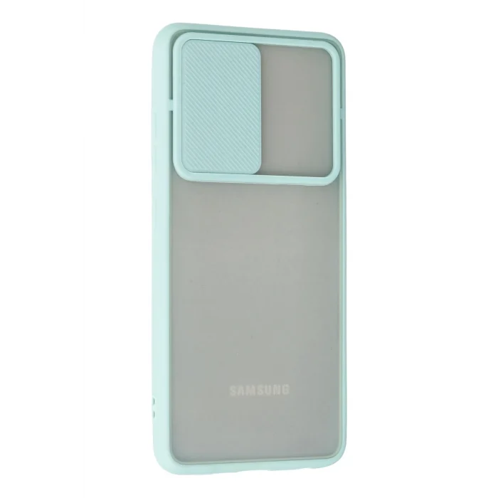Mey İthalat®  Samsung Galaxy A52 Kılıf Palm Buzlu Kamera Sürgülü Silikon - Turkuaz