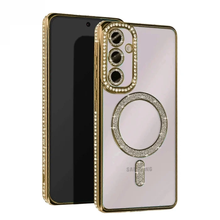 Mey İthalat®  Samsung Galaxy A55 5G Joke Simli Magneticsafe Kılıf - Gold