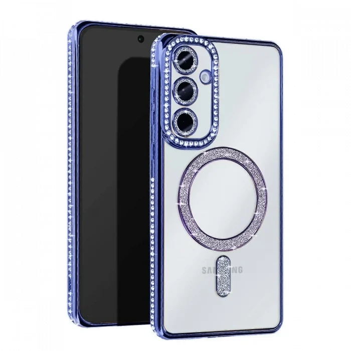 Mey İthalat®  Samsung Galaxy A55 5G Joke Simli Magneticsafe Kılıf - Mavi
