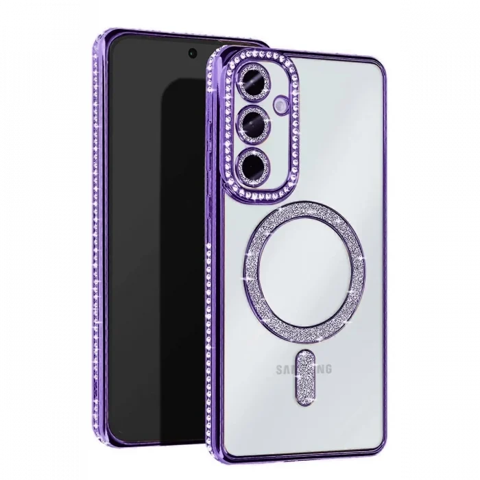 Mey İthalat®  Samsung Galaxy A56 Joke Simli Magneticsafe Kılıf - Derin Mor