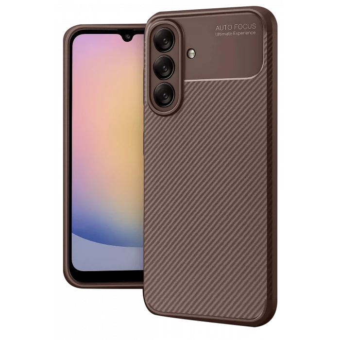 Mey İthalat®  Samsung Galaxy A56 Kılıf Auto Focus Karbon Kapak - Kahverengi