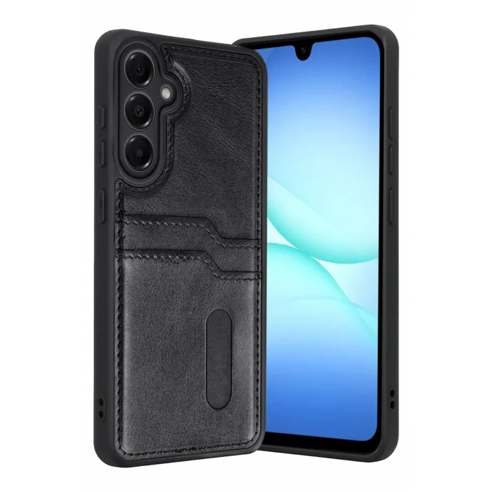 Mey İthalat®  Samsung Galaxy A57 5G Sara Kartvizitli Deri Kılıf - Siyah