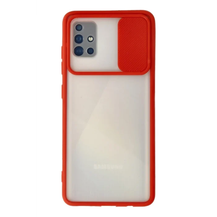 Mey İthalat®  Samsung Galaxy A71 Kılıf Palm Buzlu Kamera Sürgülü Silikon - Kırmızı