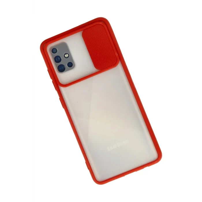 Mey İthalat®  Samsung Galaxy A71 Kılıf Palm Buzlu Kamera Sürgülü Silikon - Kırmızı