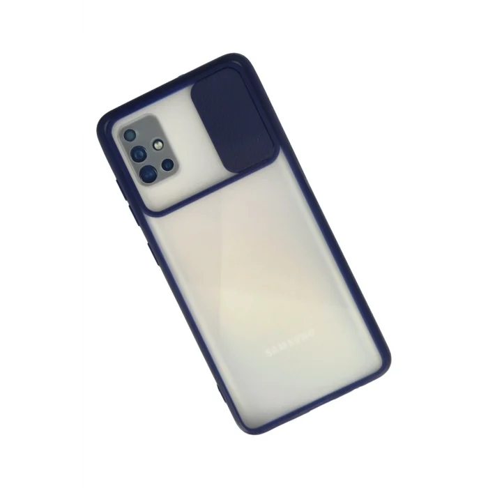 Mey İthalat®  Samsung Galaxy A71 Kılıf Palm Buzlu Kamera Sürgülü Silikon - Lacivert