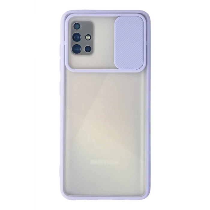 Mey İthalat®  Samsung Galaxy A71 Kılıf Palm Buzlu Kamera Sürgülü Silikon - Lila
