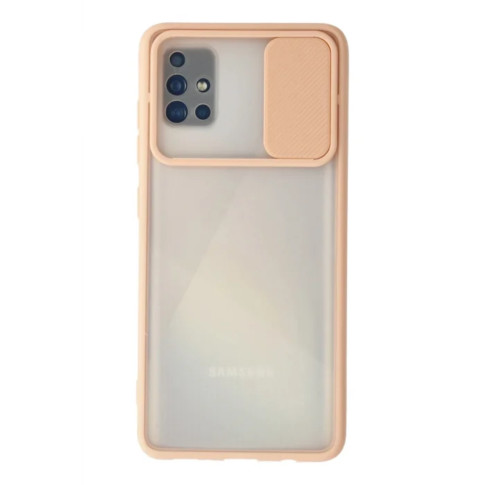 Mey İthalat®  Samsung Galaxy A71 Kılıf Palm Buzlu Kamera Sürgülü Silikon - Pembe