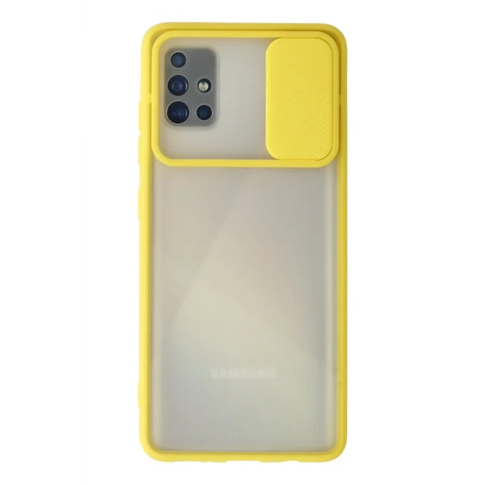 Mey İthalat®  Samsung Galaxy A71 Kılıf Palm Buzlu Kamera Sürgülü Silikon - Sarı