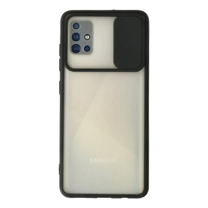 Mey İthalat®  Samsung Galaxy A71 Kılıf Palm Buzlu Kamera Sürgülü Silikon - Siyah