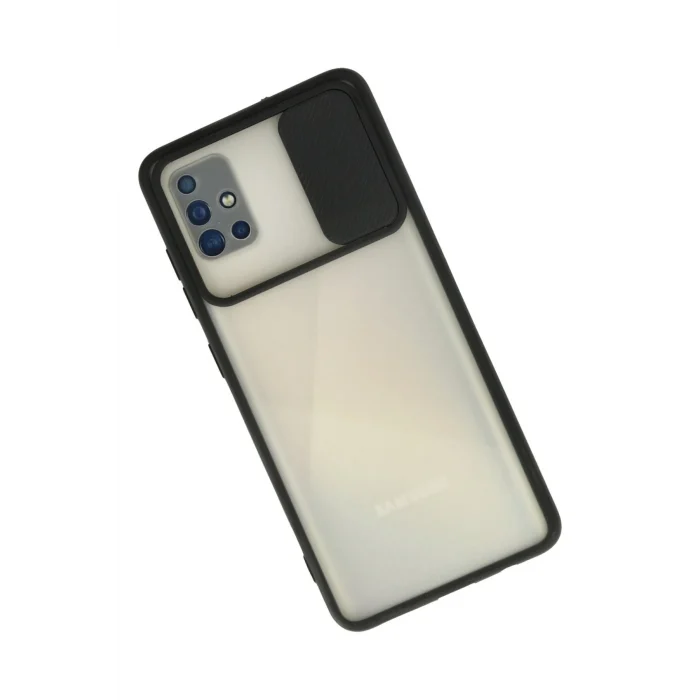 Mey İthalat®  Samsung Galaxy A71 Kılıf Palm Buzlu Kamera Sürgülü Silikon - Siyah