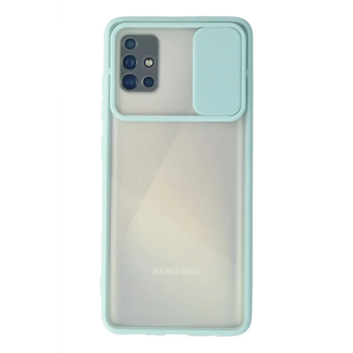 Mey İthalat®  Samsung Galaxy A71 Kılıf Palm Buzlu Kamera Sürgülü Silikon - Turkuaz