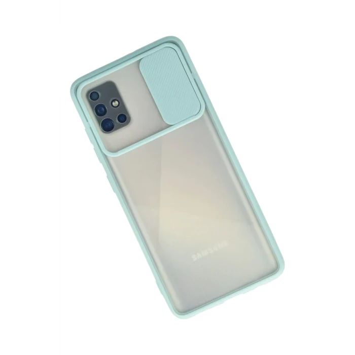 Mey İthalat®  Samsung Galaxy A71 Kılıf Palm Buzlu Kamera Sürgülü Silikon - Turkuaz