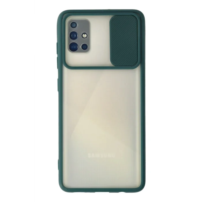 Mey İthalat®  Samsung Galaxy A71 Kılıf Palm Buzlu Kamera Sürgülü Silikon - Yeşil