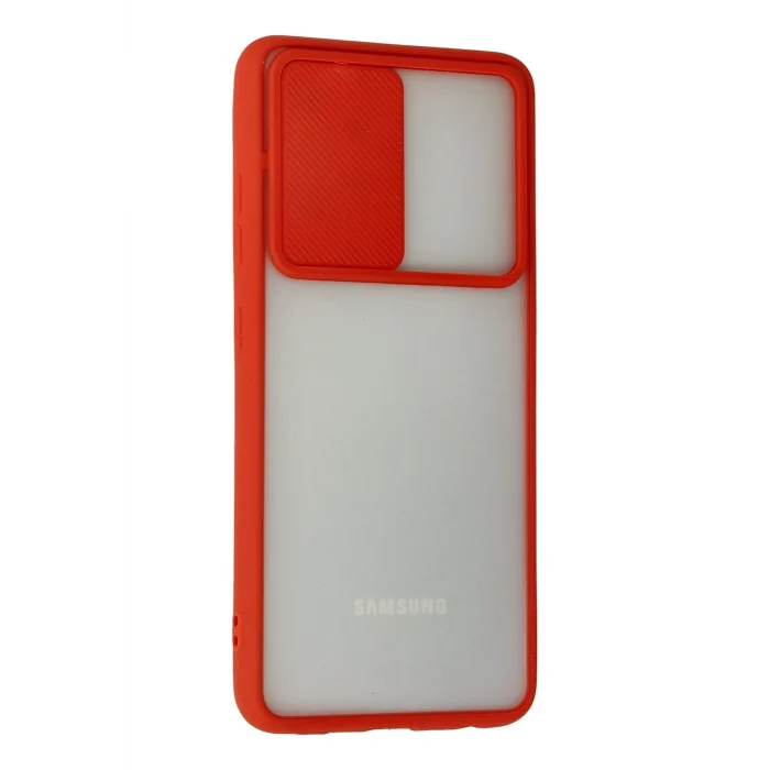 Mey İthalat®  Samsung Galaxy A72 Kılıf Palm Buzlu Kamera Sürgülü Silikon - Kırmızı