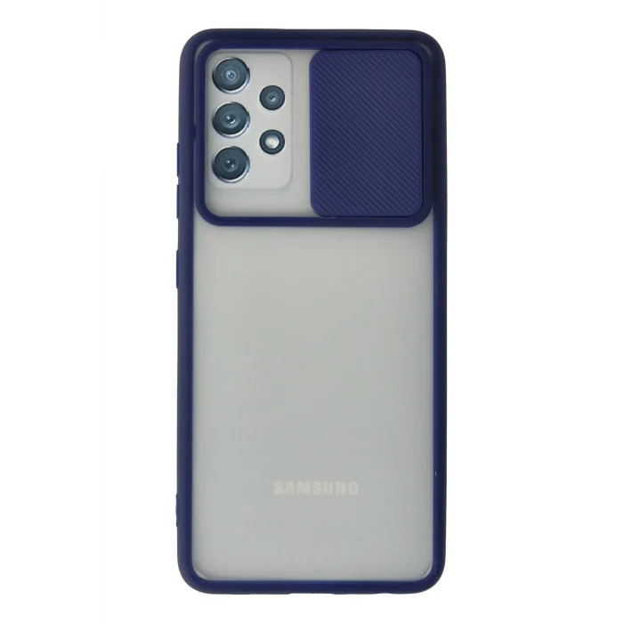 Mey İthalat®  Samsung Galaxy A72 Kılıf Palm Buzlu Kamera Sürgülü Silikon - Lacivert