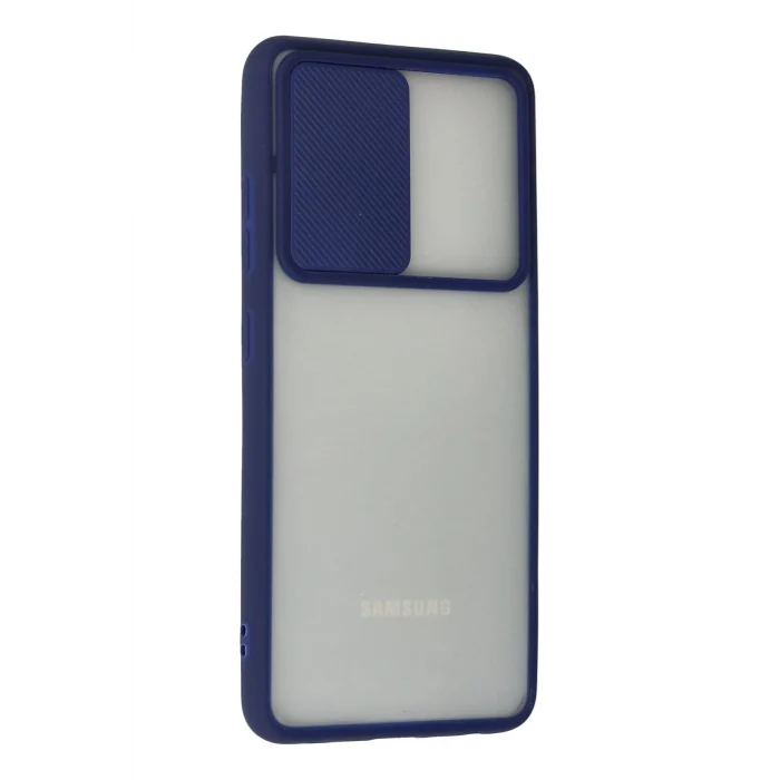 Mey İthalat®  Samsung Galaxy A72 Kılıf Palm Buzlu Kamera Sürgülü Silikon - Lacivert