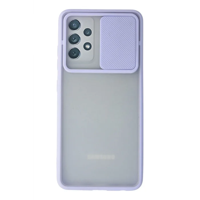 Mey İthalat®  Samsung Galaxy A72 Kılıf Palm Buzlu Kamera Sürgülü Silikon - Lila