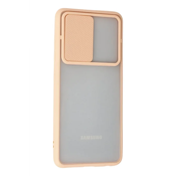 Mey İthalat®  Samsung Galaxy A72 Kılıf Palm Buzlu Kamera Sürgülü Silikon - Pembe