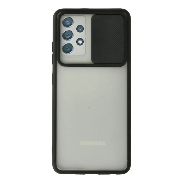 Mey İthalat®  Samsung Galaxy A72 Kılıf Palm Buzlu Kamera Sürgülü Silikon - Siyah