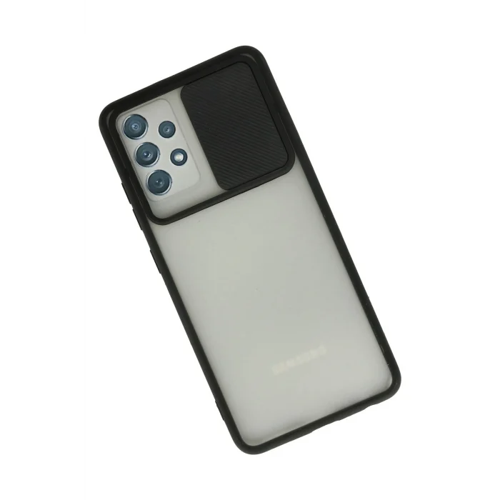 Mey İthalat®  Samsung Galaxy A72 Kılıf Palm Buzlu Kamera Sürgülü Silikon - Siyah